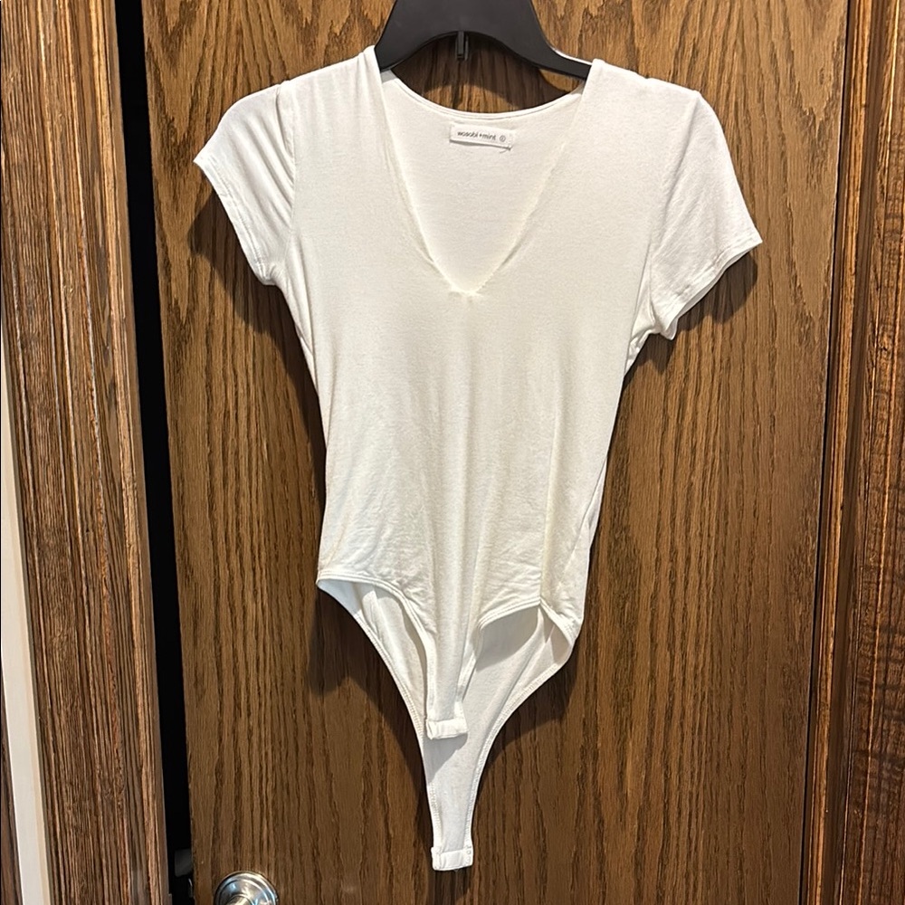 White Asymmetrical Fitted Short Sleeve Bodysuit